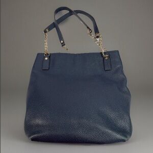 Michael Kors Navy Blue Pebbled Leather Shoulder Tote with Gold Chain Straps